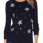Kate Spade  Navy Blue Silver Sequin Star Constellation Cashmere Sweater sz S / M Photo 0