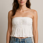 American Eagle White Crochet Peplum Crop Top M Coquette Cottagecore Lace preppy Photo 0