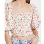 Sokie Collective White Puff Sleeve Ditsy Floral Smocked Top Size M Photo 2