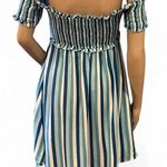 Lovers + Friends NWOT! Off-Shoulder Smocked Stripe Mini Dress Blue White Size M Photo 6