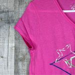 No Boundaries  Size Large (11-13) Pink V-Neck Short Cap Sleeves Star Grap… Photo 2