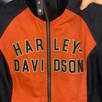 Harley Davidson Womens Black Orange Full Zip Jacket Sz Medium Biker Chic Race Photo 3