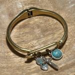Lucky Brand Gold Hinged Turquoise Charm Bangle Bracelet Photo 5
