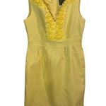 Taylor Dress Womens Size 6 Yellow Linen Ruffled Sheath Sleeveless Party Feminine Photo 0