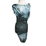 Helmut Lang  Draped Bird Print Asymmetric Dress Blue Grey Sz M Photo 2