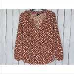J.Crew  Women Blouse xs Brown White Print Long Sleeve V Neck Casual Ruffle Photo 2