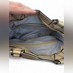 Geometric Patent Mini Satchel Crossbody – Cream & Black – Top Handle + Strap Tan Photo 2