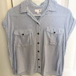 SO π΅ Ladies blue vertical stripe button down shirt size SM Photo 0