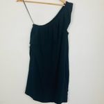 Madewell  silk one shoulder mini dress with flirty ruffle at neckline in black. 2 Photo 2