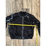 LuLaRoe Womens Medium Elegant Black Sequin Zip up Party Bomber Jacket Glam Photo 2
