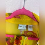 Chico's Yellow Floral 100% Silk Belted Button Up Tunic Blouse 2 L 12 Photo 1