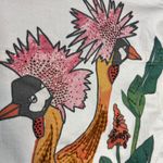 Chico's  Denim Jacket Womens Size 1 (8/10) White Embellished Crane Tropical Print Photo 5