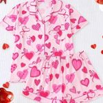 Two Piece Pajama Shorts Set Hearts Love Pink Women’s Pj’s Sz S NWOT Photo 0