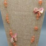 J.Crew  Long Gold Tone Necklace Pink Beads & Tattered Bows 34" Photo 0