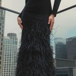 Mac Duggal 11839 Black Jersey Long Sleeve High Neck Feather Gown Photo 1