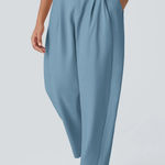 Halara  Mid Rise Pocket Barrel Leg Work Pants Casual Pleated Pull On Light Blue S Photo 0