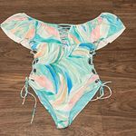 Tinibikini On or Off Shoulder Pastel Floral Tropical One Piece Swimsuit Large Photo 6