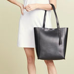 Rebecca Minkoff Stella North South Tote Bag Black Pebbled Leather Silver Lining Photo 0