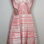 Eva Franco Fit & Flare Asymmetrical Cocktail Dress Pink Geometric Jaquard 6 Photo 0