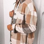 Brown Plaid Button Up Shacket Size S Photo 2