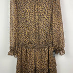 EXPRESS Brown Cheetah Print Smocked Mock Neck Tiered Ruffle Mini Dress Photo 0