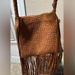 Anthropologie MAX & JAN Brown Woven Fringe Leather Crossbody Shoulder Bag - Brown Lined NWOT Photo 5