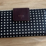 Fossil Polka Dot Color Block Cow Hide Leather Button Closure Back Zip Wallet Photo 0