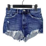 ZARA  Mid Rise Cuttoff Frayed Jean Shorts Raw Ripped Hem Pockets 4 Blue #3068 Photo 12