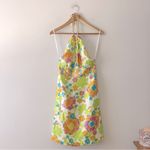 Milly  Halter Dress Ditsy Floral Size 2 EUC White Bright Colors Summer Gold Chain Photo 2