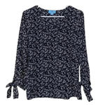 CeCe Dark feminine top tie sleeve floral blouse small black white v neck coquette Photo 2