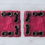 Vintage Clip On Earrings Large Statement Pink Square with Dark Brown Cord Photo 0