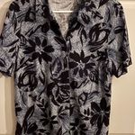 Expressions Women's Button Up Shirt Linen Rayon Floral Black Blue Size 16 Photo 0