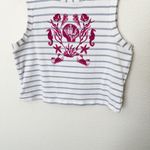 Anthropologie [] Maeve White Blue Striped Seashell Graphic Cropped Tank Top Sz XL Photo 6