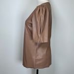 Lavender Brown New! ‘Kelly’ Tan Faux Leather Puff Sleeve Top Women’s Size XS Photo 3