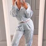 Vintage Blue Satin Pajama Set Size L Photo 0