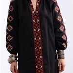 ZARA  Black Embroidered Balloon Sleeve Linen Dress Photo 0