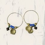 Boho Dangle Hoop Earrings Bronze Gold Tone Rust Blue Charms Festival Jewelry Photo 1