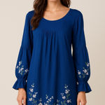 Roberta Roller Rabbit Roller Rabbit blue floral embroidered long sleeves‎ tunic dress XS boho summer Photo 0