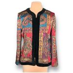 Vintage Paisley Tapestry Collarless Blazer Jacket Velvet Trim Boho Eclectic 12 Black Photo 8