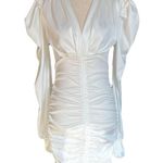 Amazon Ruched Short Mini Dress Long Sleeve Puff Sleeve Pleated Drawstring Dress Photo 3