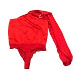 Lulus  Red One Sleeve Satin cutout front bodysuit M Photo 9