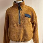 Derek Heart Brown Sherpa Quarter Zip Pullover with navy detailing Photo 0
