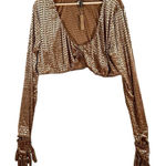 SKIMS  Womens Holiday‎ Velvet Tan Glove Crop Top Chai Sleeved Winter Top Size 4X Photo 0