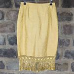 lafayette 148 Gold Brocade Fringe Silk Skirt Woman's Size 6 Knee Length Gold Photo 1