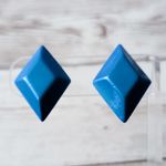 Vintage Earrings for Pierced Ears Blue Large Diamond Shape Photo 1