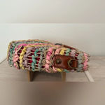 Patricia Nash Lesa Multicolor Pastel Straw Bag Wood Ring Handle Boho NO STRAP Photo 5