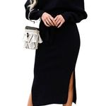 NEW Batwing Sleeve Wrap Knit Backless Pullover Sweater Belted Dress S Black Photo 2