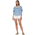 SEA NEW YORK NY KYLA EMBROIDERY ON CHAMBRAY PUFF SLEEVE BUTTON UP TOP SIZE L Blue Size L Photo 2