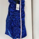 ZARA  Sparkly Blue Draped Spaghetti Strap Mini Dress Size small Blogger Photo 6