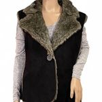 Boden USA Boden Women’s Faux Fur & Suede Black Vest Size 16 Boho Style Notch Collar Button Photo 0